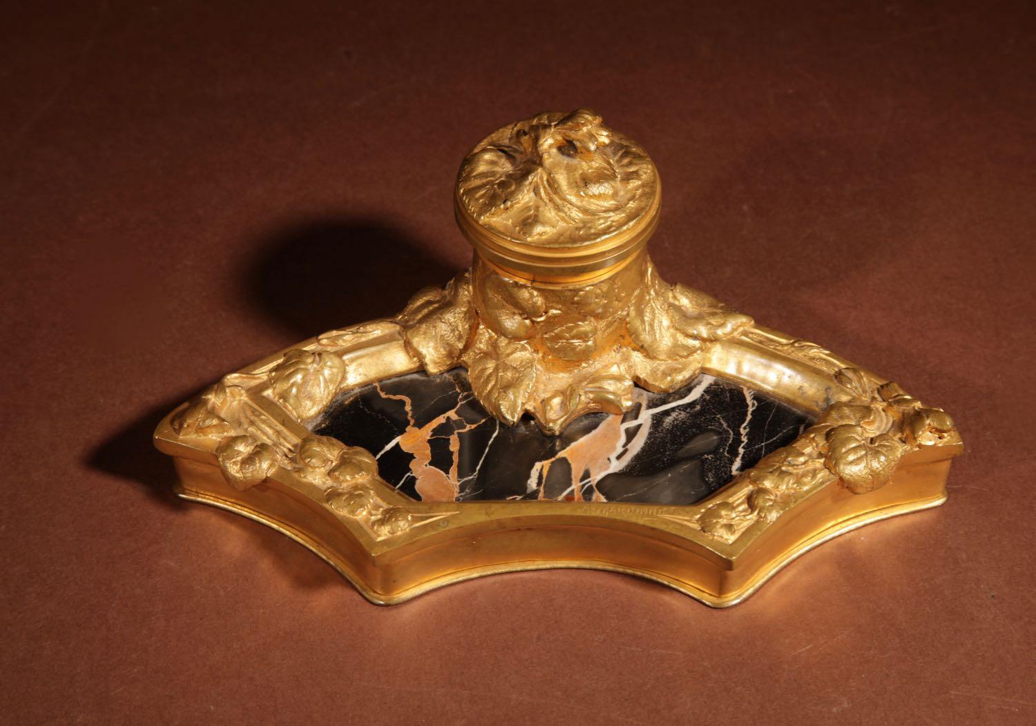 Albert Marionnet Gilded Bronze Art Nouveau & Marble Inkwell (1 of 12)