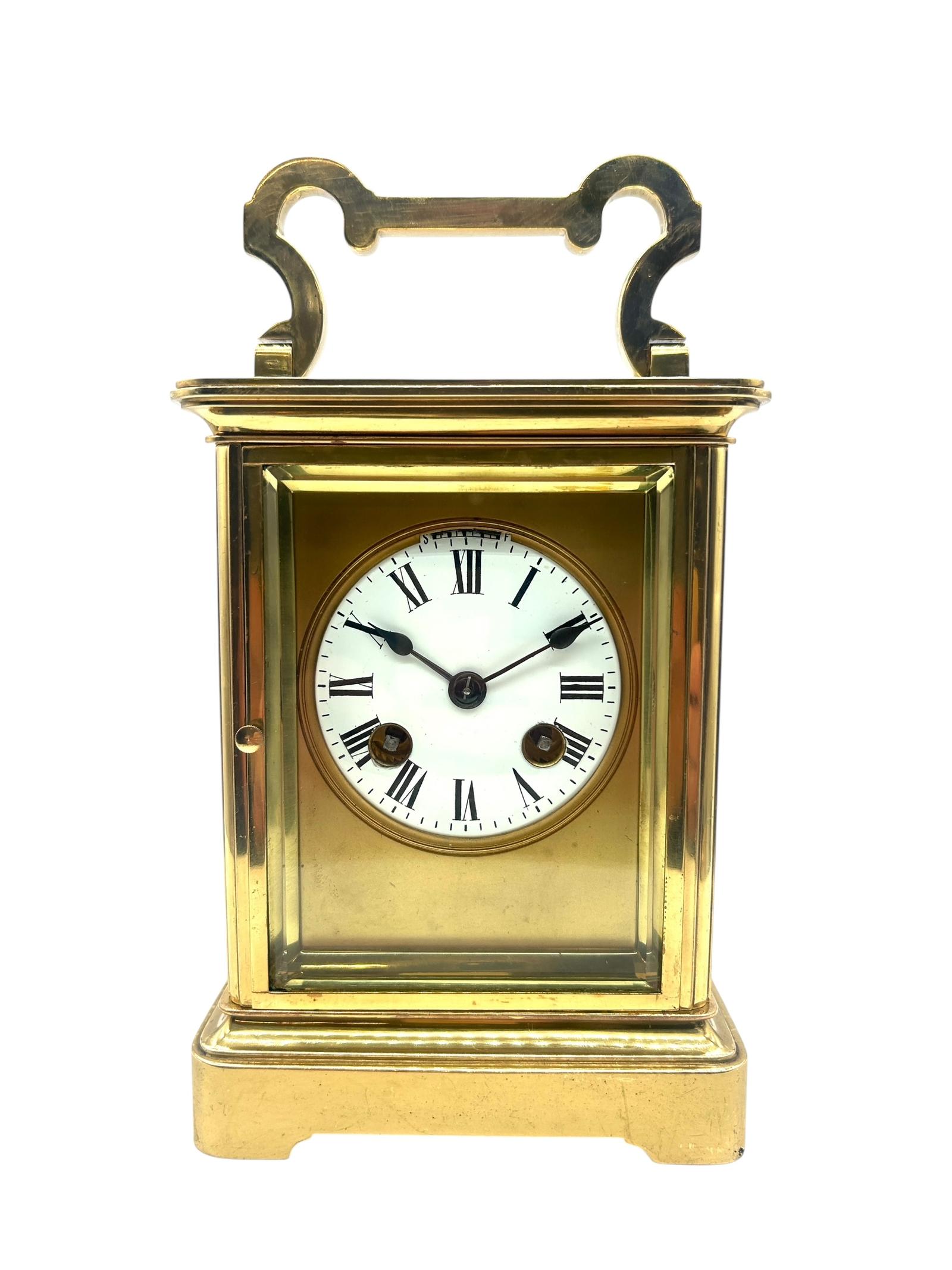 Rare Antique Brass Mantel Clock 8-day Gong Striking Front Winding Carriage Case (1 of 16) Rare Antique Brass Mantel Clock 8-day Gong Striking Front Winding Carriage Case (1 of 16)