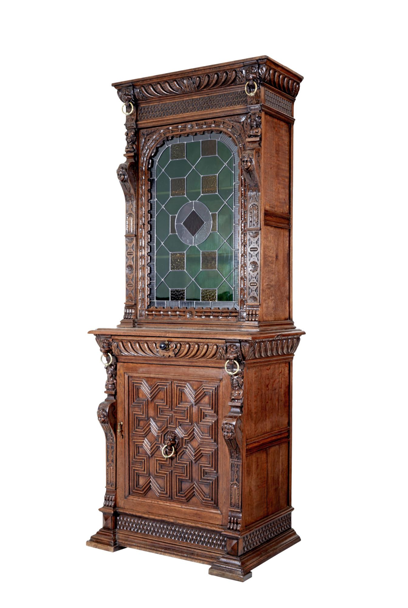 19th Century Flemish Oak & Stain Glass Cabinet (1 of 10)