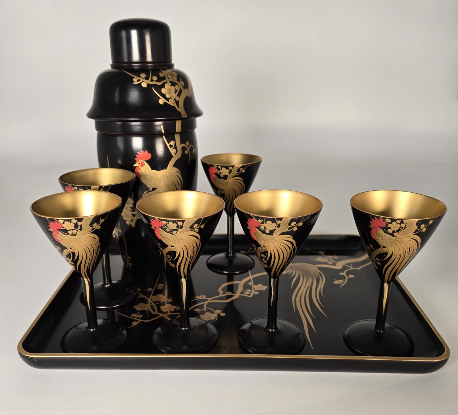 Rare Japanese Hand Painted Lacquer Cocktail Set c.1920 (1 of 16) Rare Japanese Hand Painted Lacquer Cocktail Set c.1920 (1 of 16)