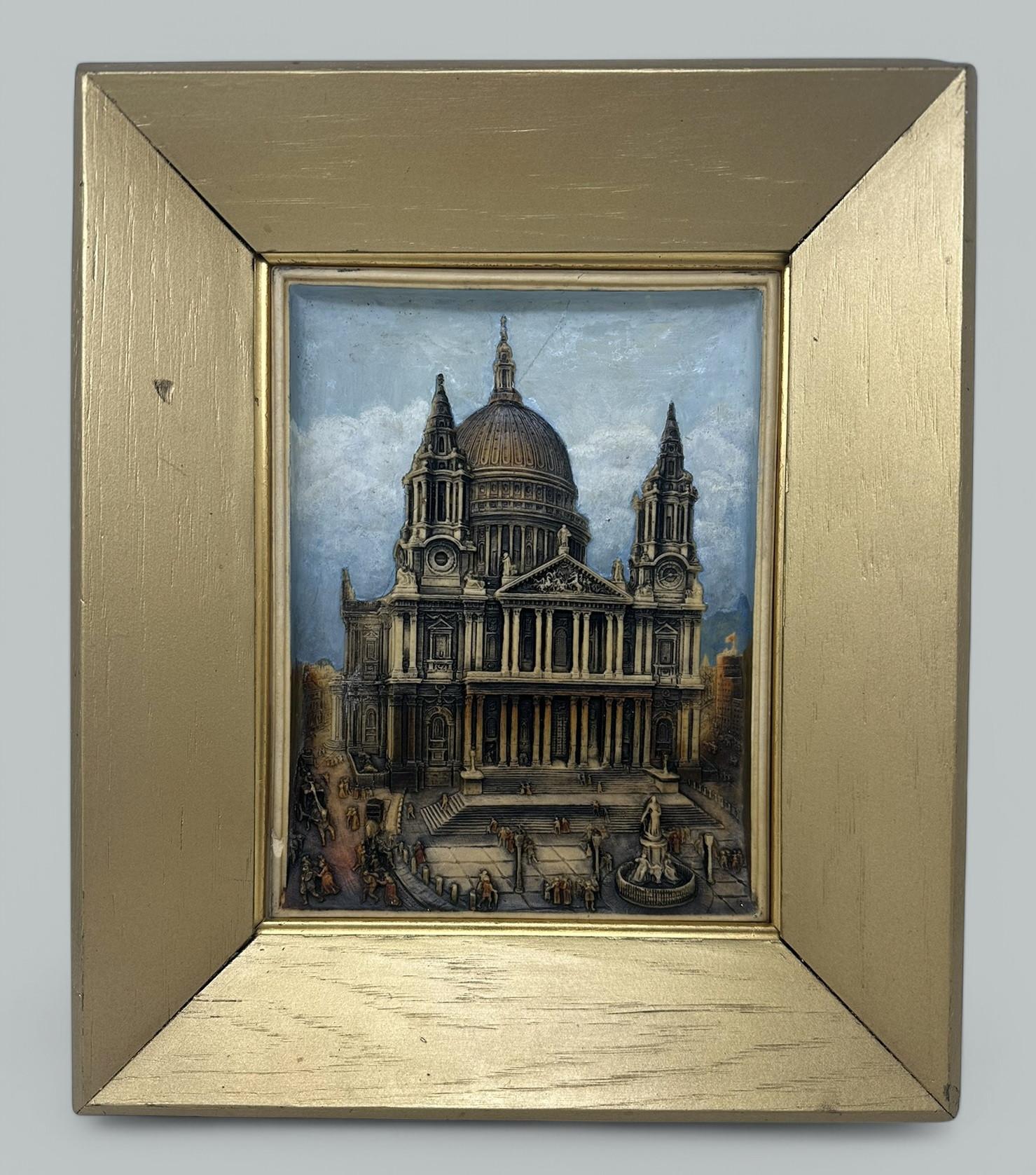 Antique Saint Pauls Cathedral London Architectural Religious Painting Gilt Frame (1 of 8)