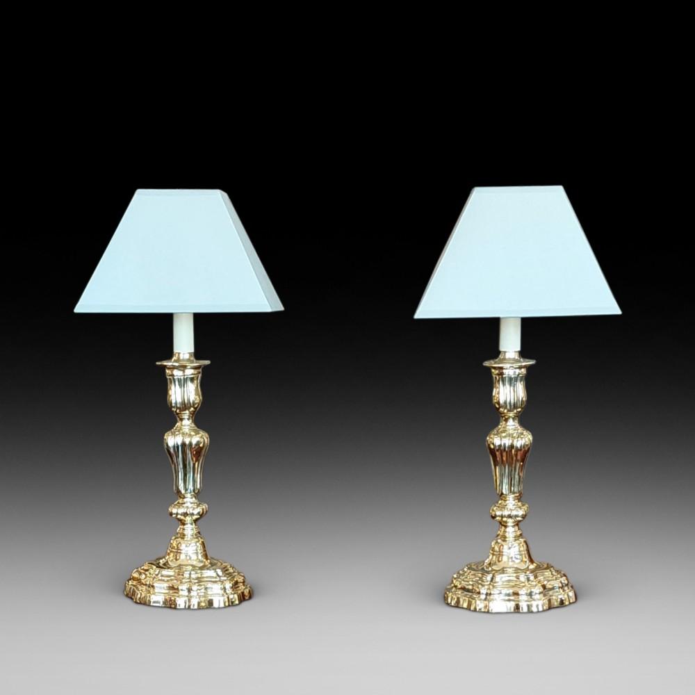 Pair of 19th Century Rococo Brass Candlestick Lamps (1 of 6)