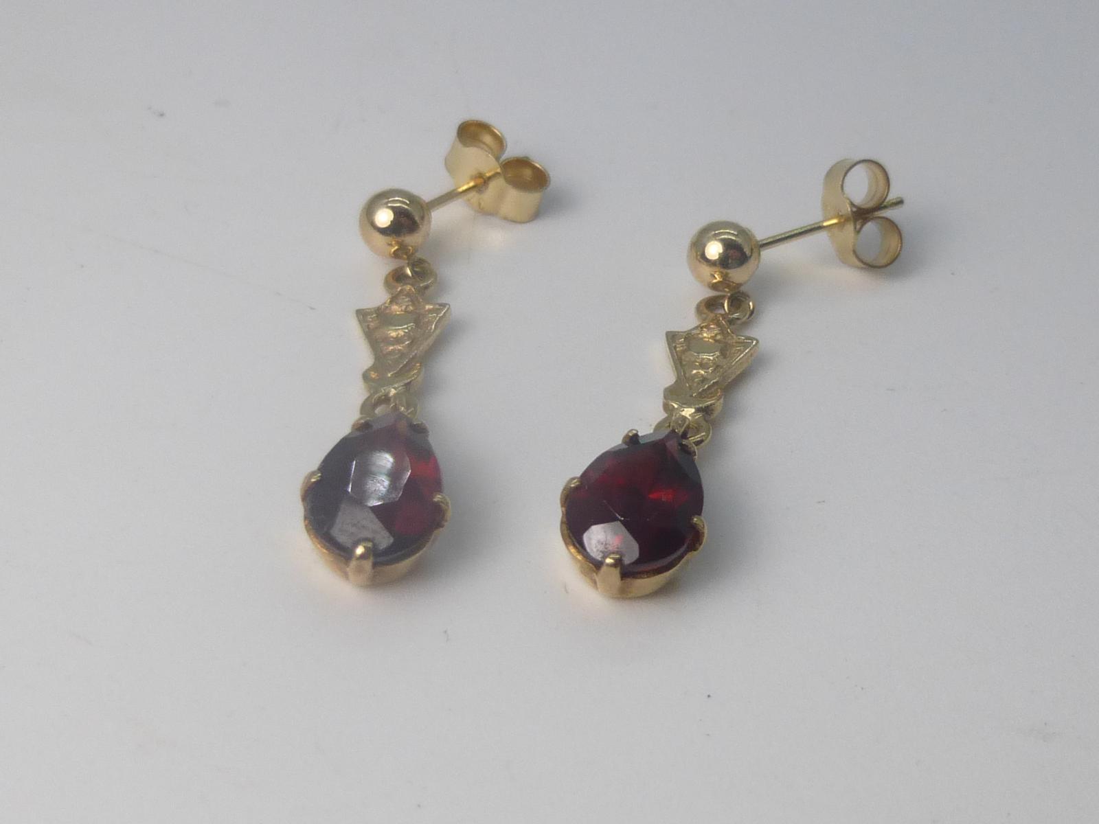 Gold & Garnet Drop Earrings (1 of 5)