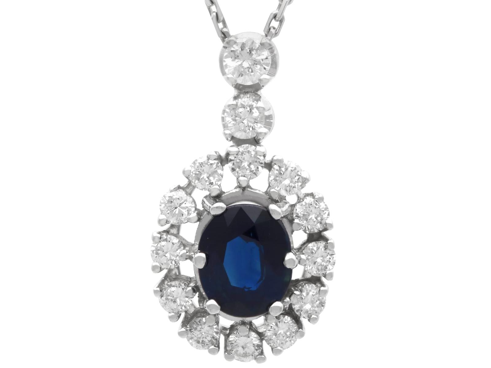 Vintage 1.48ct Sapphire and 0.80ct Diamond 14k White Gold Cluster Pendant Circa 1960 (1 of 10)