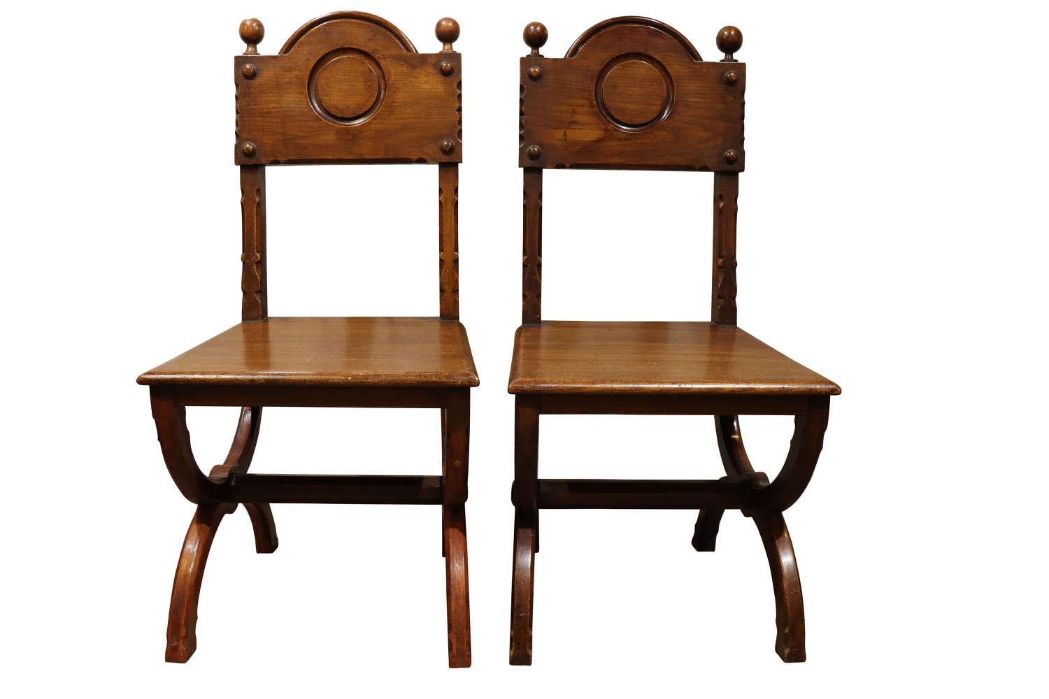 Pair of Oak Gothic Revival Hall Chairs (1 of 6)