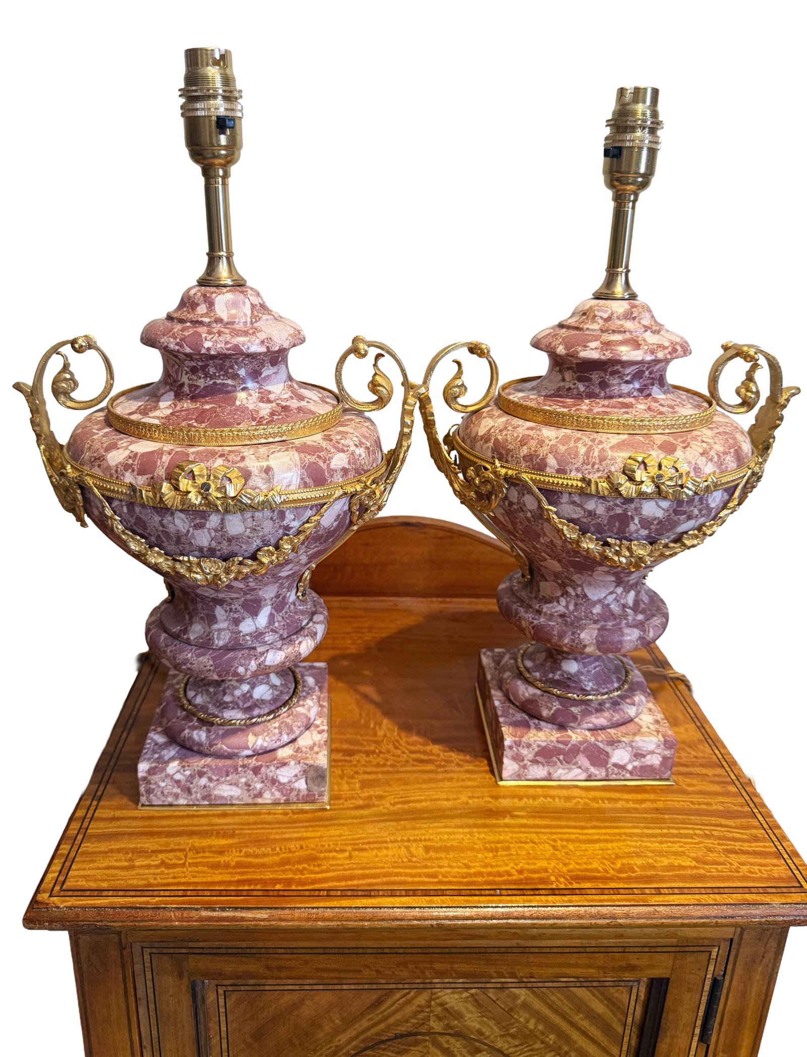 Superb Pair of Antique French Marble Table Lamps with Ormolu Trim (1 of 7) Superb Pair of Antique French Marble Table Lamps with Ormolu Trim (1 of 7)