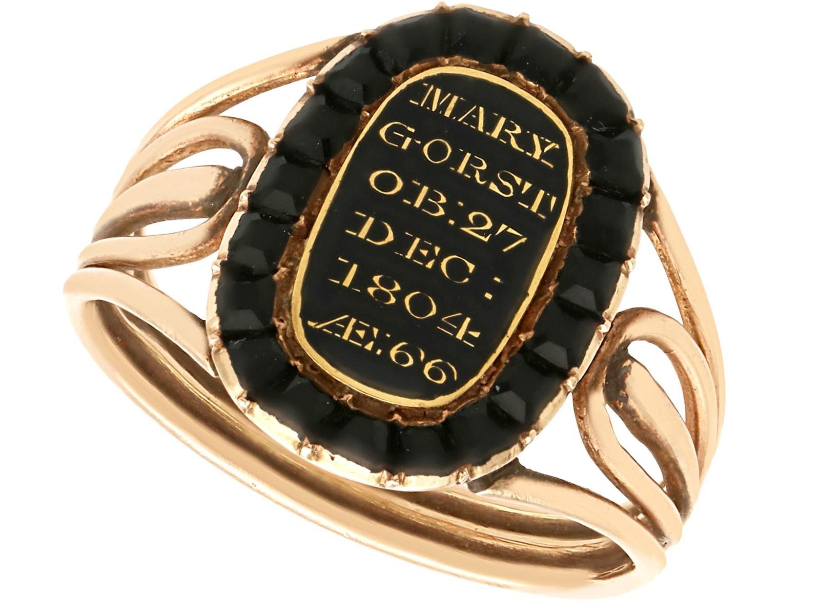Antique 0.57ct Jet, Black Enamel & 9ct Yellow Gold Mourning Ring c.1804 (1 of 11) Antique 0.57ct Jet, Black Enamel & 9ct Yellow Gold Mourning Ring c.1804 (1 of 11)