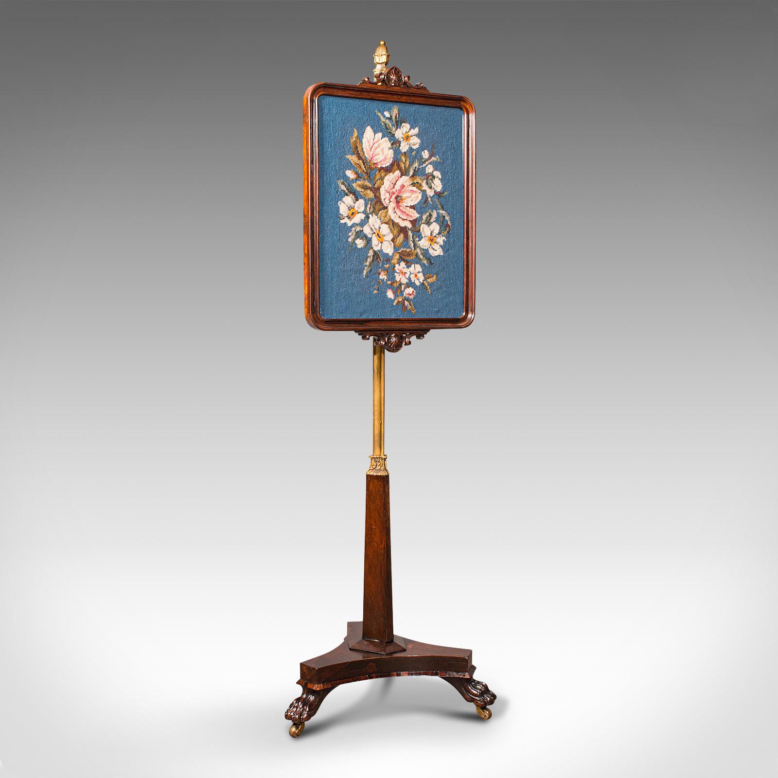 Antique Fireside Pole Screen, English, Rosewood, Needlepoint, William IV c.1830 (1 of 12)