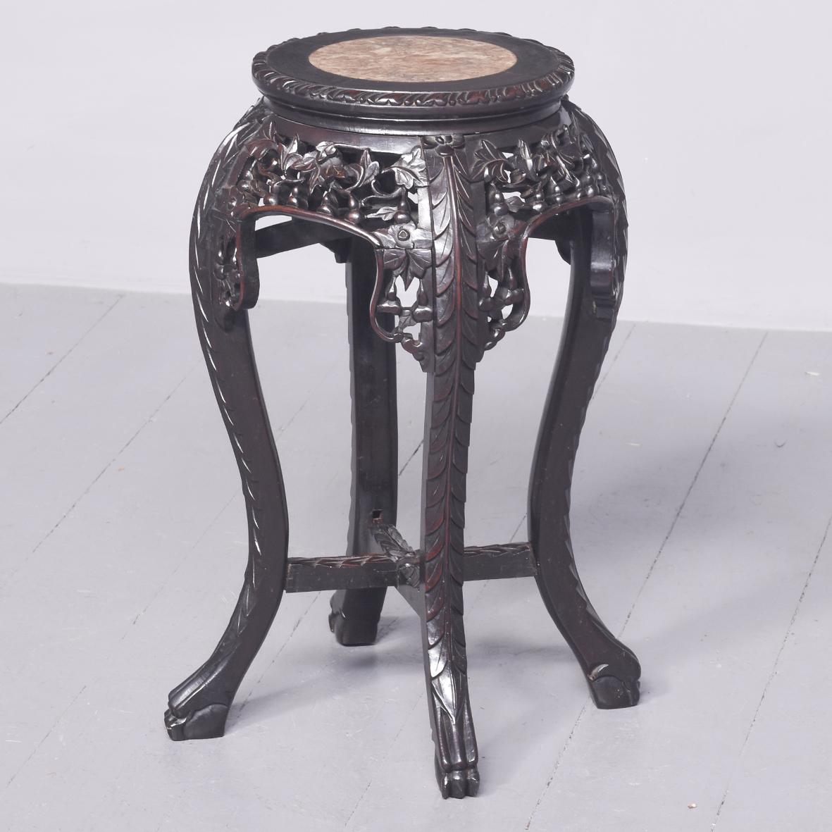 Qing Period Carved Hardwood Marble Inset Chinese Stand (1 of 7)