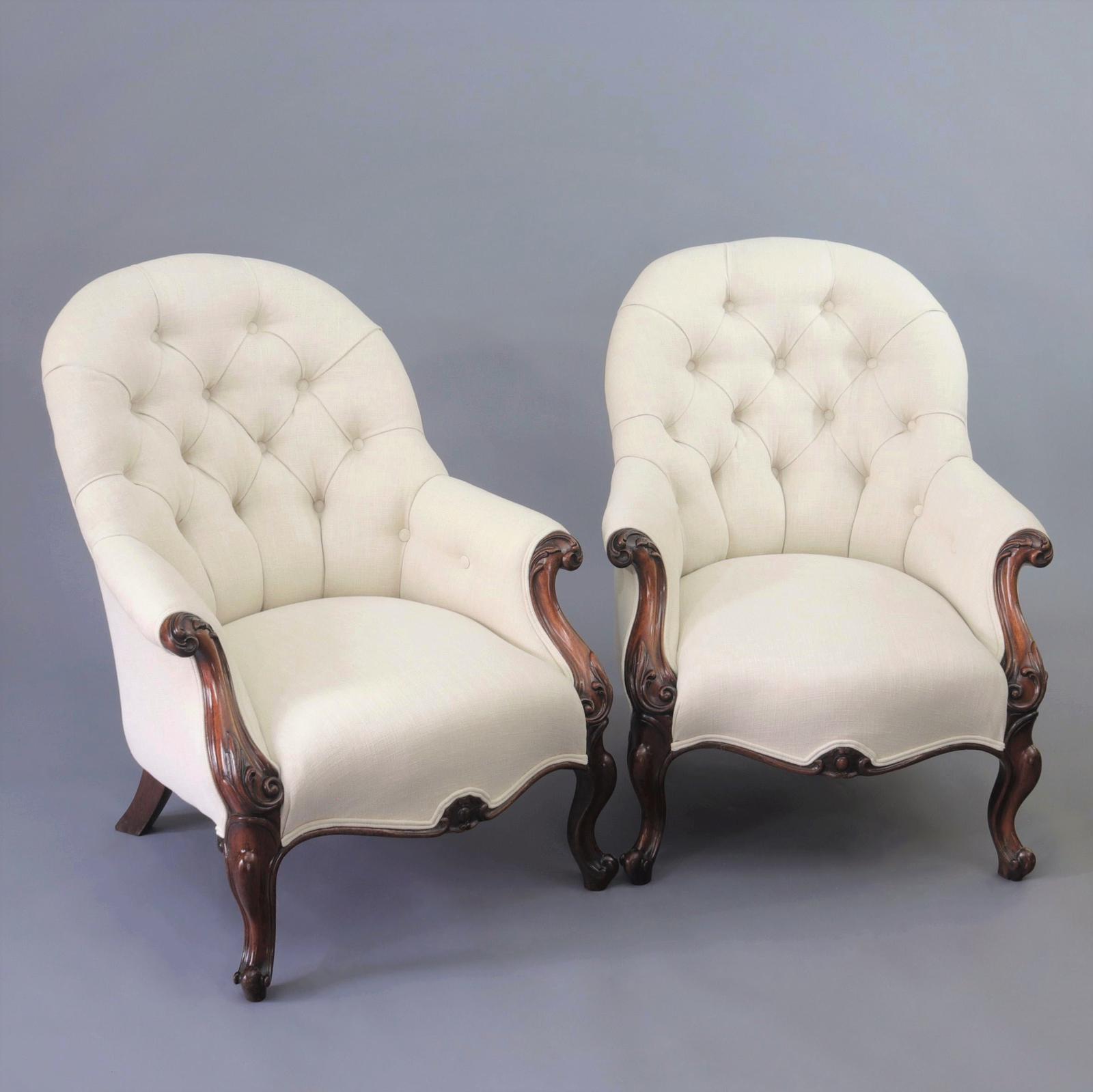 Pair of Early Victorian Rosewood Button-back Armchairs c.1850 (1 of 9)