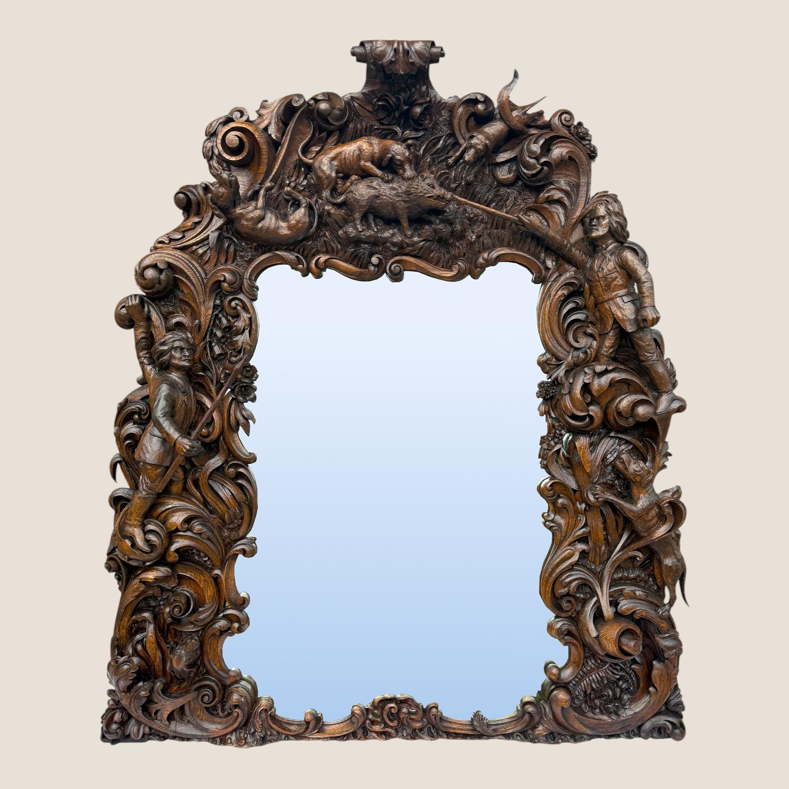 Antique King of Bavaria’s Large Carved Oak Hunting Lodge Overmantle Wall Mirror (1 of 23)