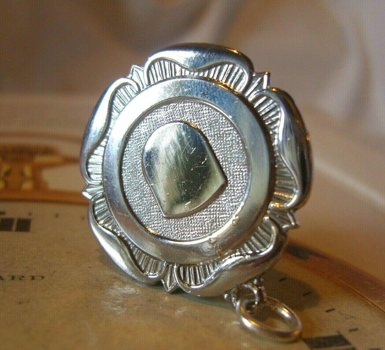 Vintage Pocket Watch Chain Fob 1940s Large Silver Chrome Ornate Shield Fob Nos (1 of 8)