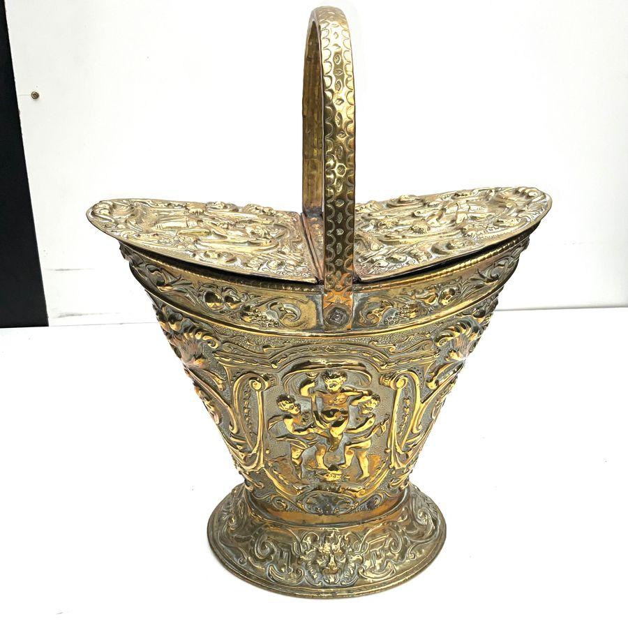 Antique Victorian Double Lidded Coal Scuttle Bucket (1 of 10)