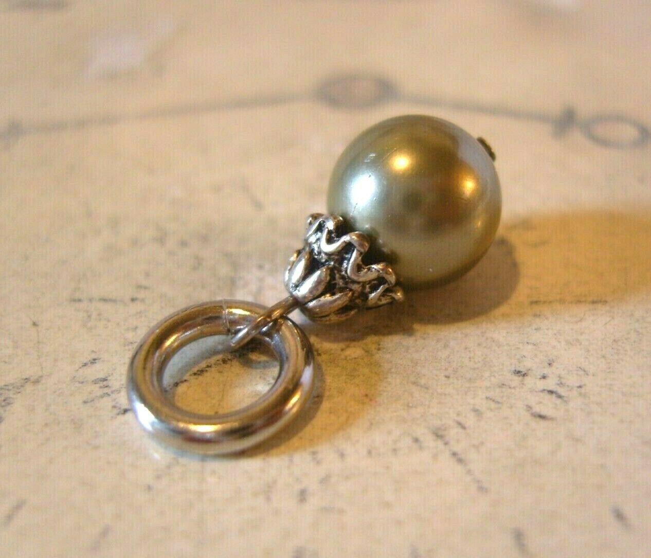 Vintage Pocket Watch Chain Fob 1950s Victorian Revival Silver Chrome & Pearl Fob (1 of 7)