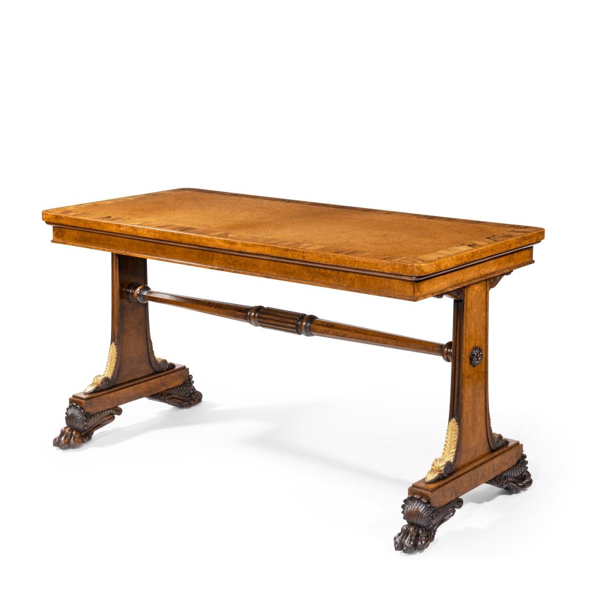 Fine Quality Amboyna Veneered George IV Period Writing Table, Attributed to Morel and Seddon 1825-1830 (1 of 14)