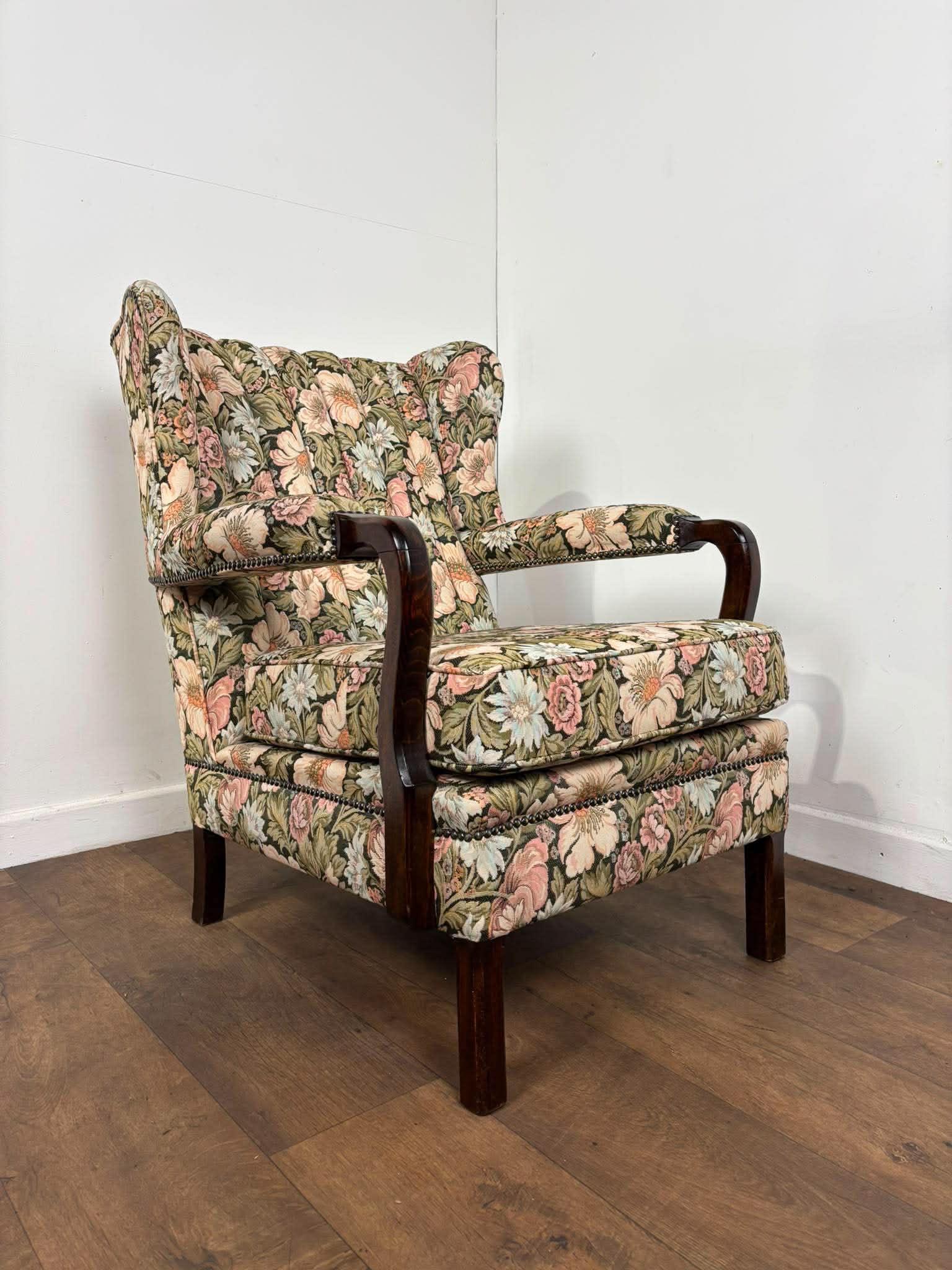 Vintage Reupholstered Floral Wingback Fireside Armchair (1 of 13) Vintage Reupholstered Floral Wingback Fireside Armchair (1 of 13)