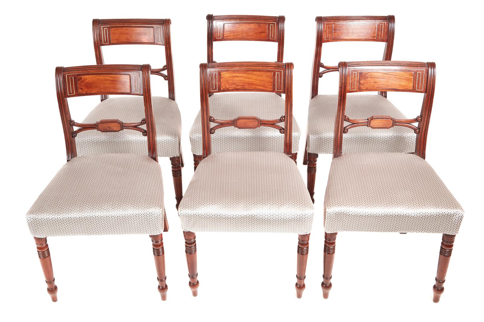 Antique Set of Six George III Mahogany Brass Inlay Dining Chairs (1 of 9) Antique Set of Six George III Mahogany Brass Inlay Dining Chairs (1 of 9)