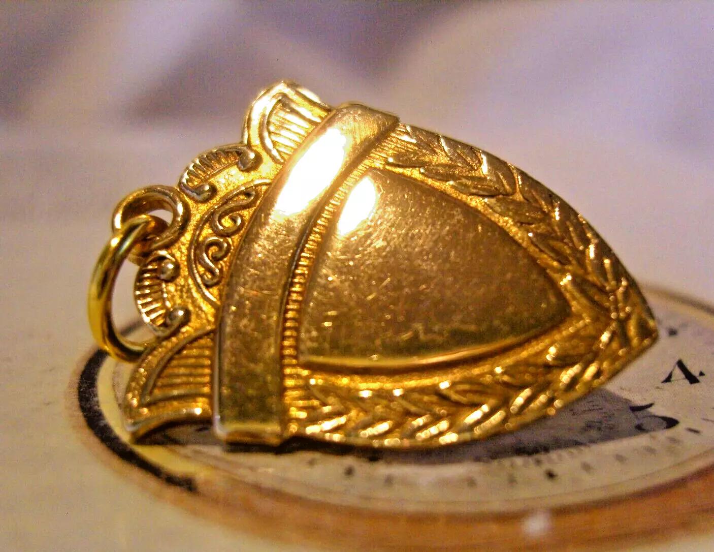 Pocket Watch Chain Fob 10ct Gold Plated Ornate 1940s Vintage Shield Fob Nos (1 of 9)