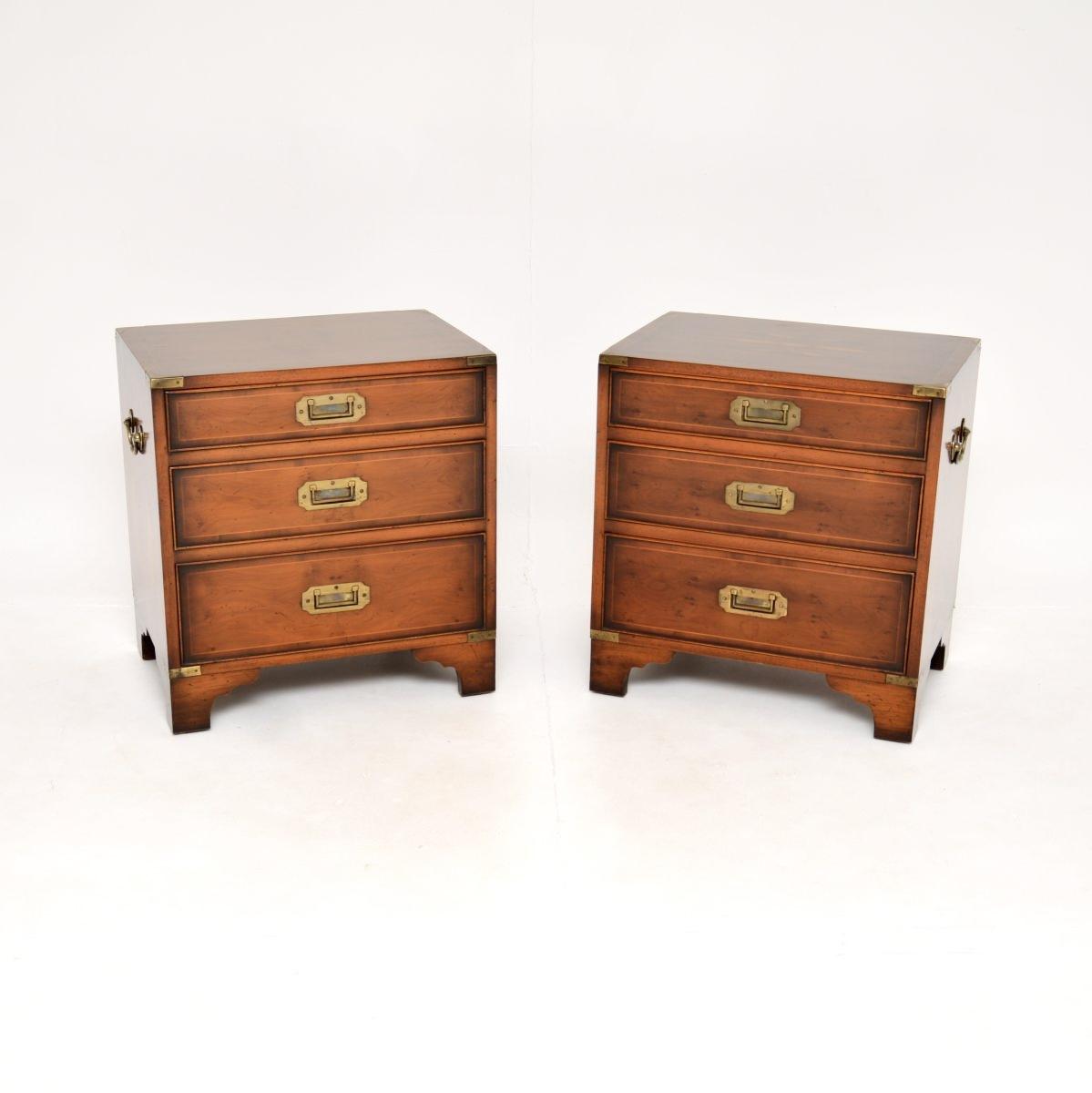 Pair of Antique Military Campaign Style Yew Wood Bedside Chests (1 of 11)