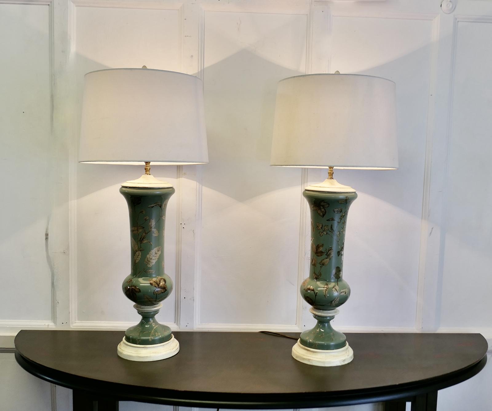 A Pair of Reverse Painted Tall Baluster Vase Lamps (1 of 6)
