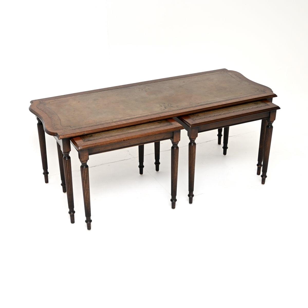 Mahogany Leather Top Nesting Coffee Table / Side Tables (1 of 10) Mahogany Leather Top Nesting Coffee Table / Side Tables (1 of 10)