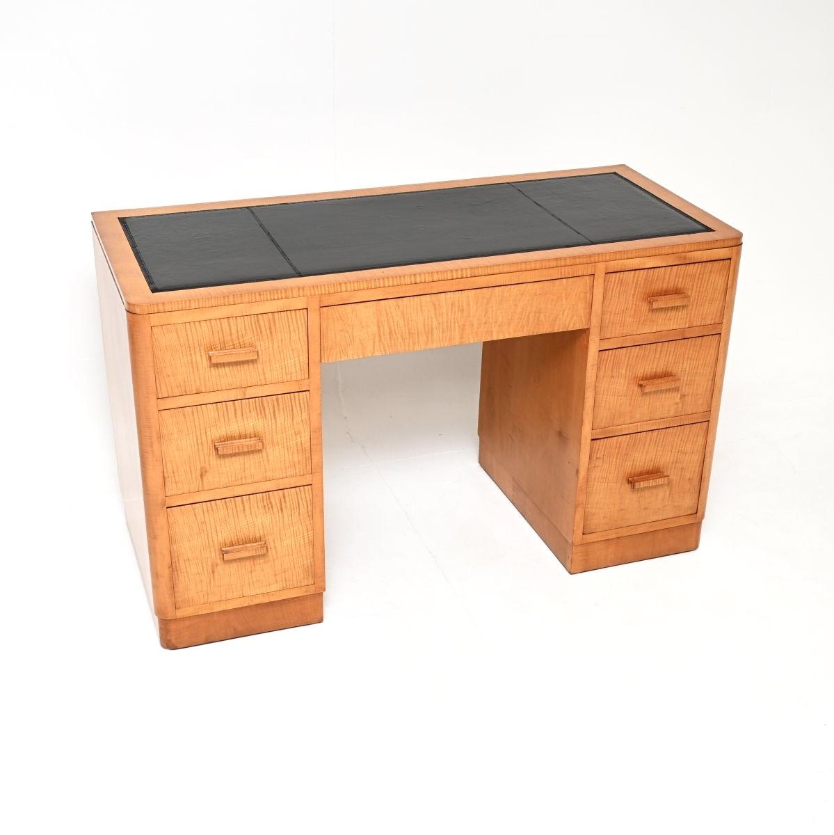 Art Deco Satin Birch Leather Top Pedestal Desk (1 of 10) Art Deco Satin Birch Leather Top Pedestal Desk (1 of 10)
