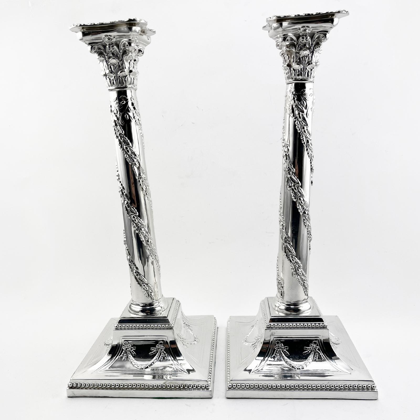 Pair of Silver Plated Candlesticks with Corinthian Capitals (1 of 8) Pair of Silver Plated Candlesticks with Corinthian Capitals (1 of 8)
