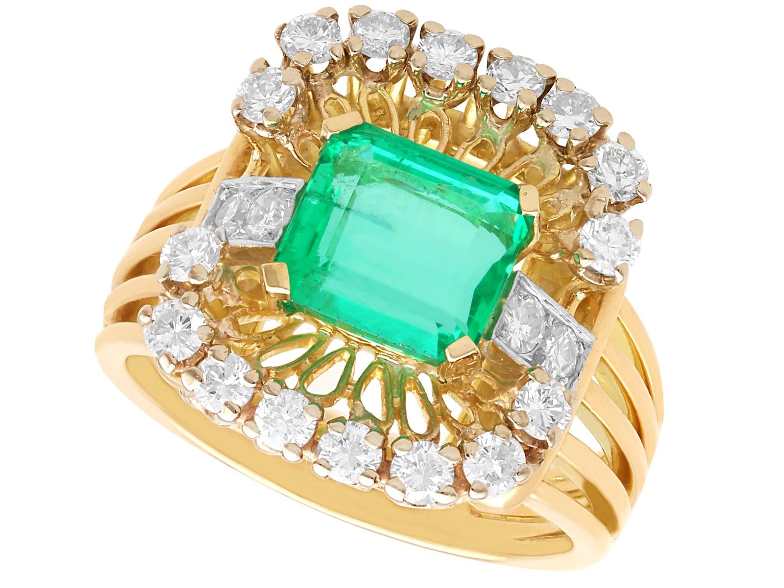 Vintage 2.68ct Colombian Emerald & 0.80ct Diamond, 18ct Yellow Gold Cocktail Ring c.1960 (1 of 10)