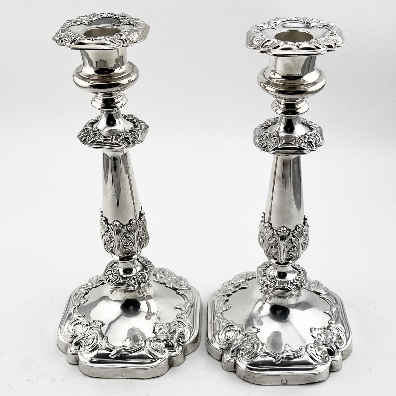 Pair of Decorative Old Sheffield Plate Candlesticks (1 of 6)