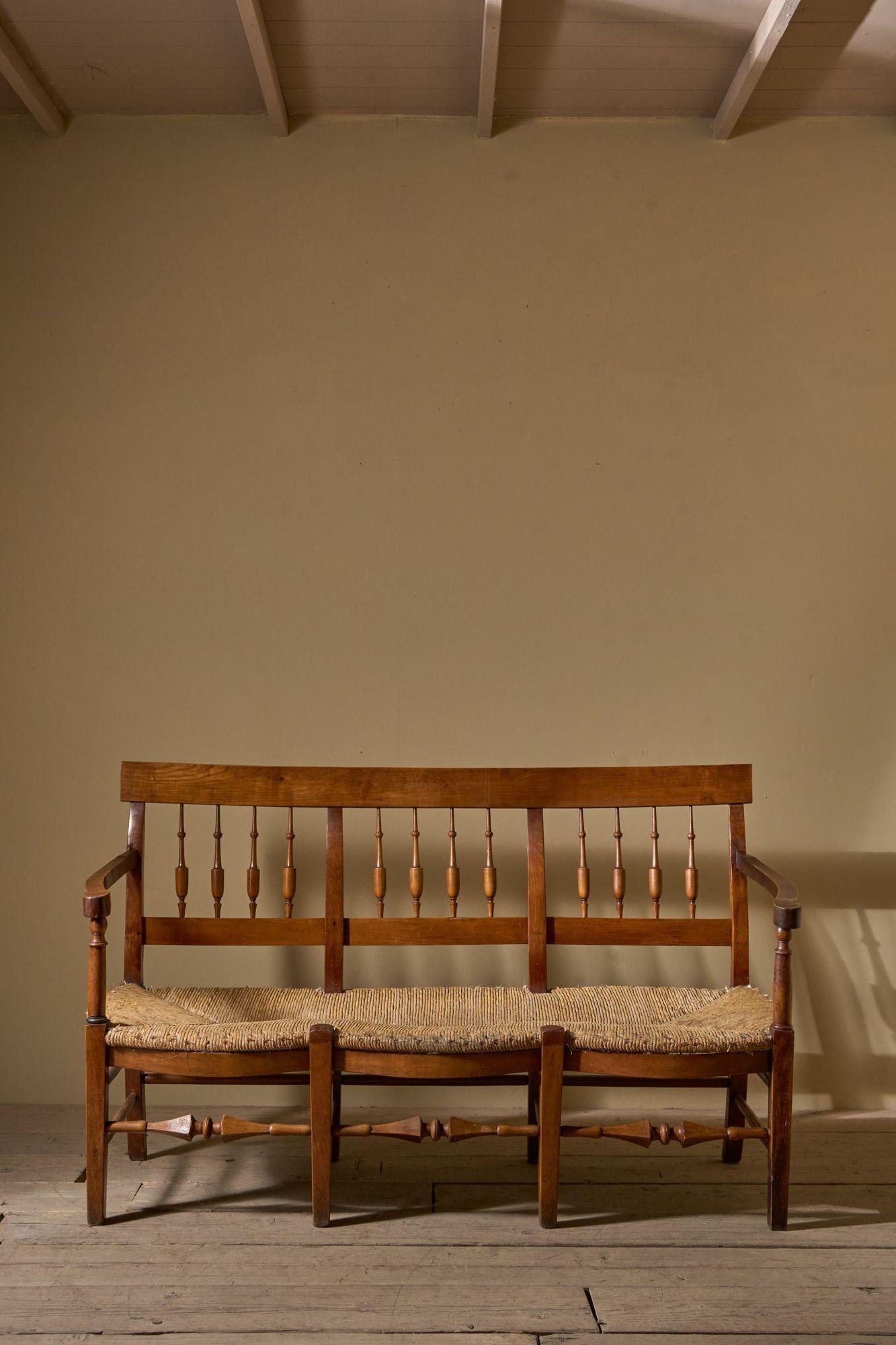 19th Century French Rush Seated Hall Bench (1 of 7) 19th Century French Rush Seated Hall Bench (1 of 7)