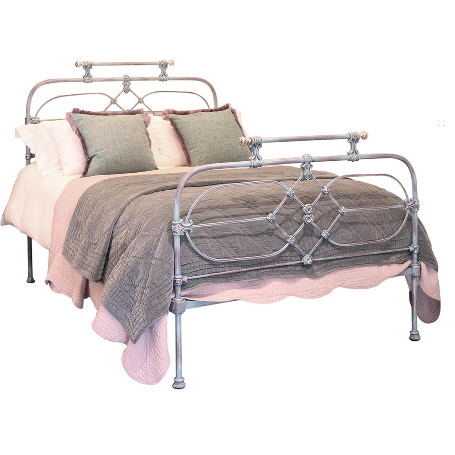 Standard Double Iron Bed in Blue Verdigris with Base (1 of 15)