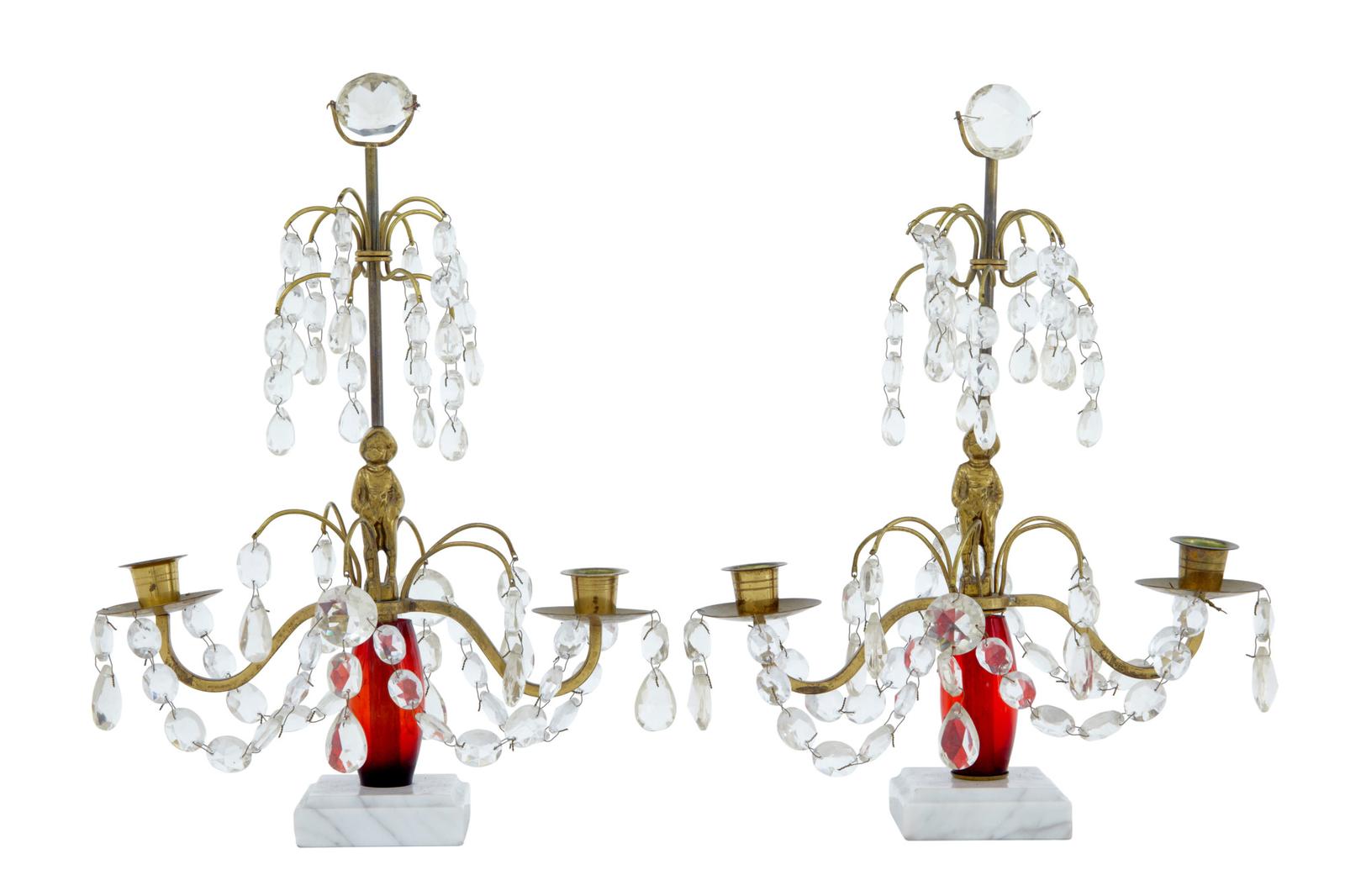Pair of Mid 20th Century Cut Glass & Marble Candelabra (1 of 6)