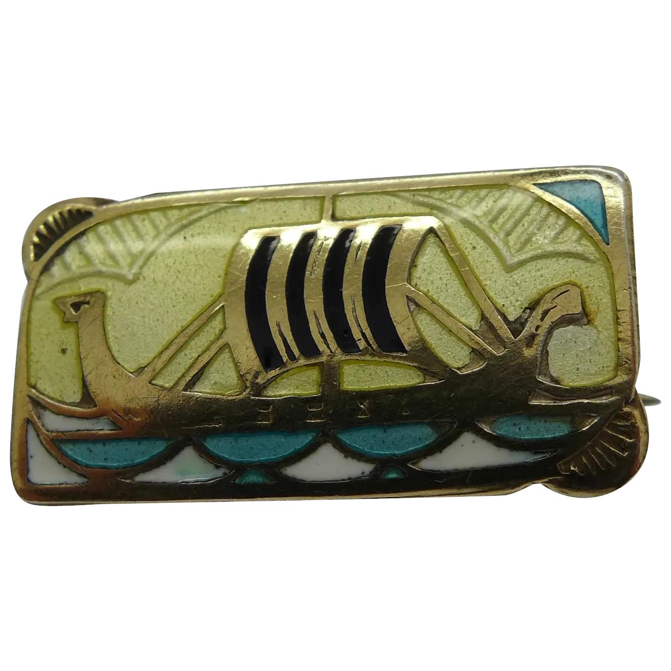 Norwegian 19th Century 925 Silver Gilt Enamel Viking Ship Brooch Gustav Gaudernack (1 of 13)