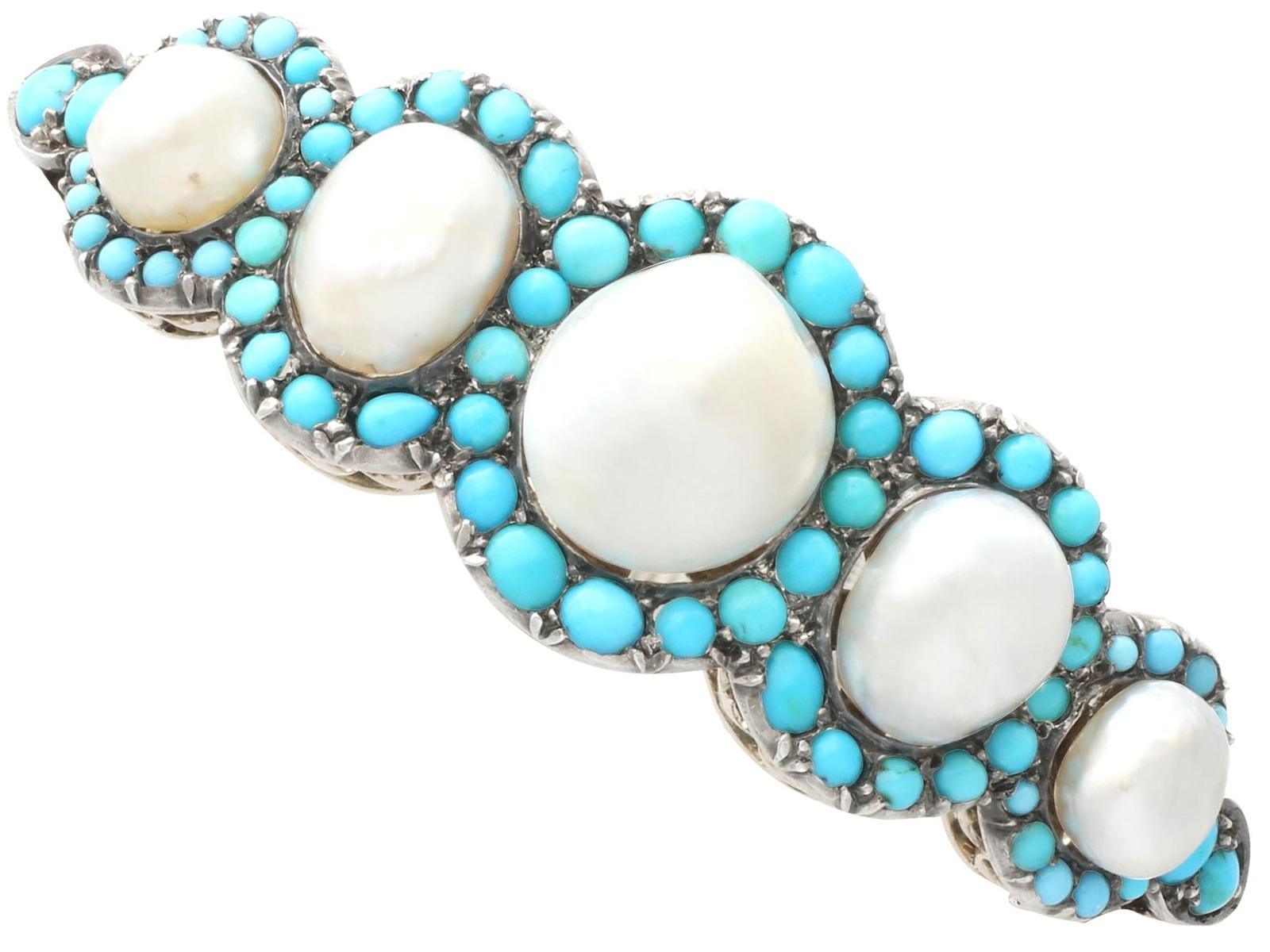 Natural Pearl & Turquoise, 14ct Yellow Gold Bangle - Antique Victorian (1 of 16)