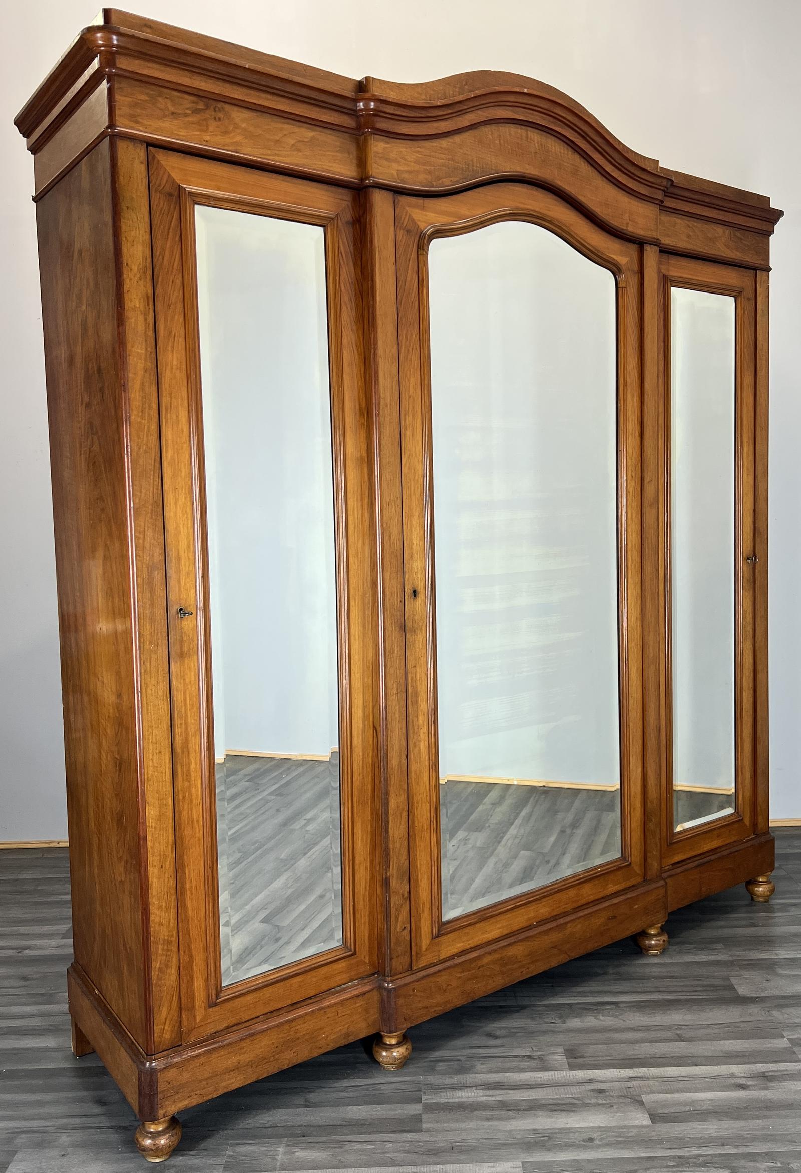Wardrobe Antique French Mahogany Triple Door Mirrored (1 of 13)