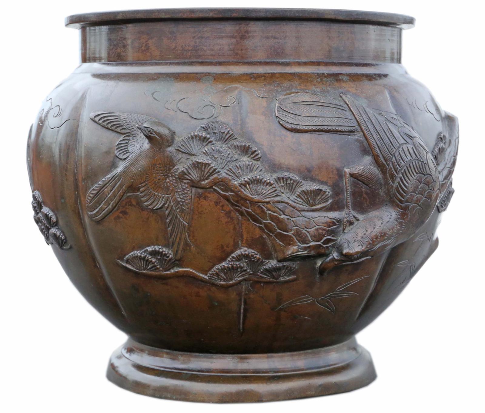 Oriental Japanese Bronze Jardinière Planter Bowl Censor 19th Century Meiji Period (1 of 7)