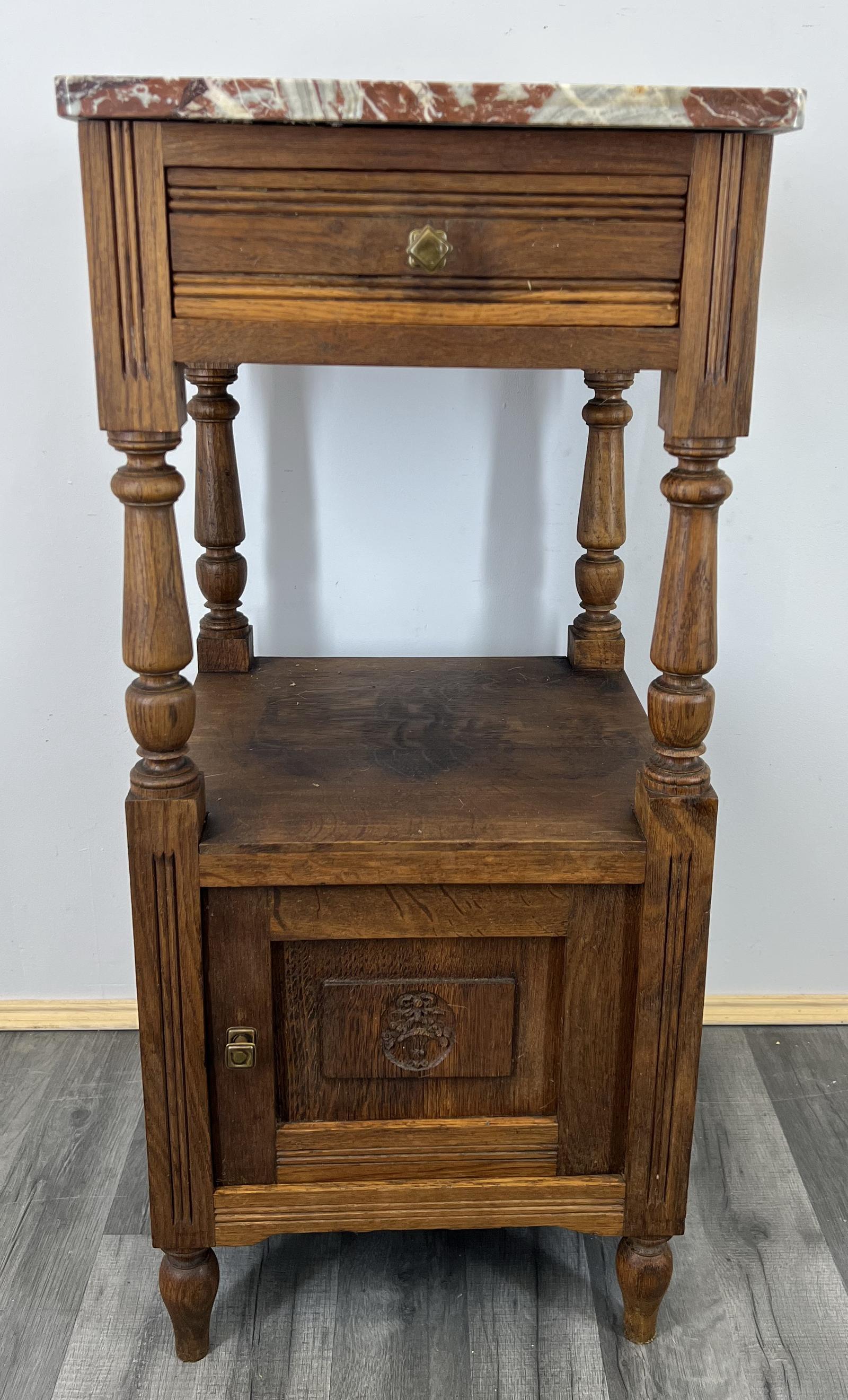 Carved French Antique Bedside Table Cupboard Cabinet with Marble Top (1 of 11) Carved French Antique Bedside Table Cupboard Cabinet with Marble Top (1 of 11)
