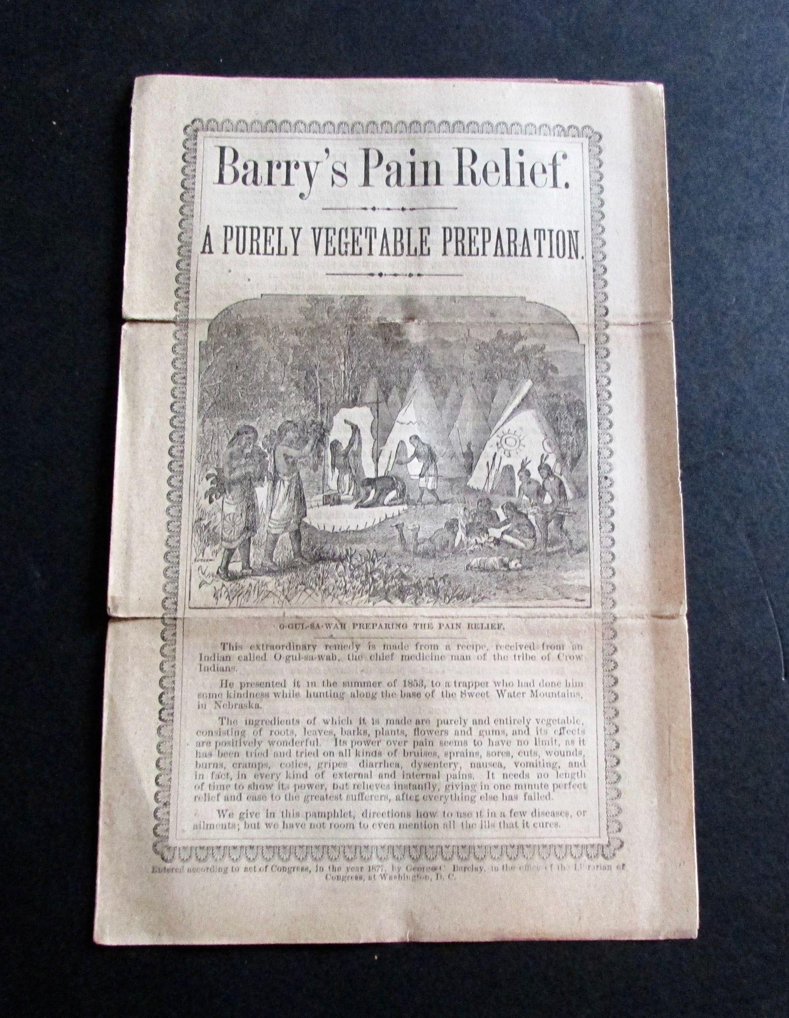 1877 Barry's Pain Relief, American Indian Quack Medicine by Prof Alexander Barry (1 of 4)