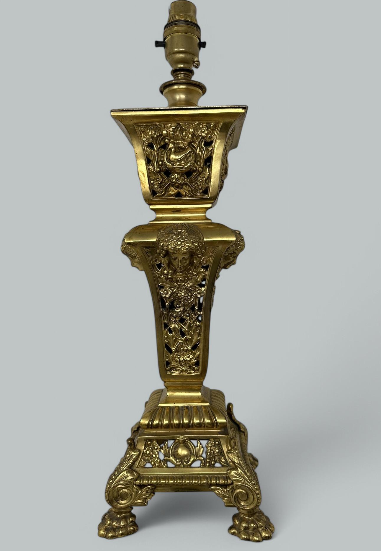 Antique French Doré Bronze Neoclassical Ormolu Gilt Electric Table Lamp (1 of 9)