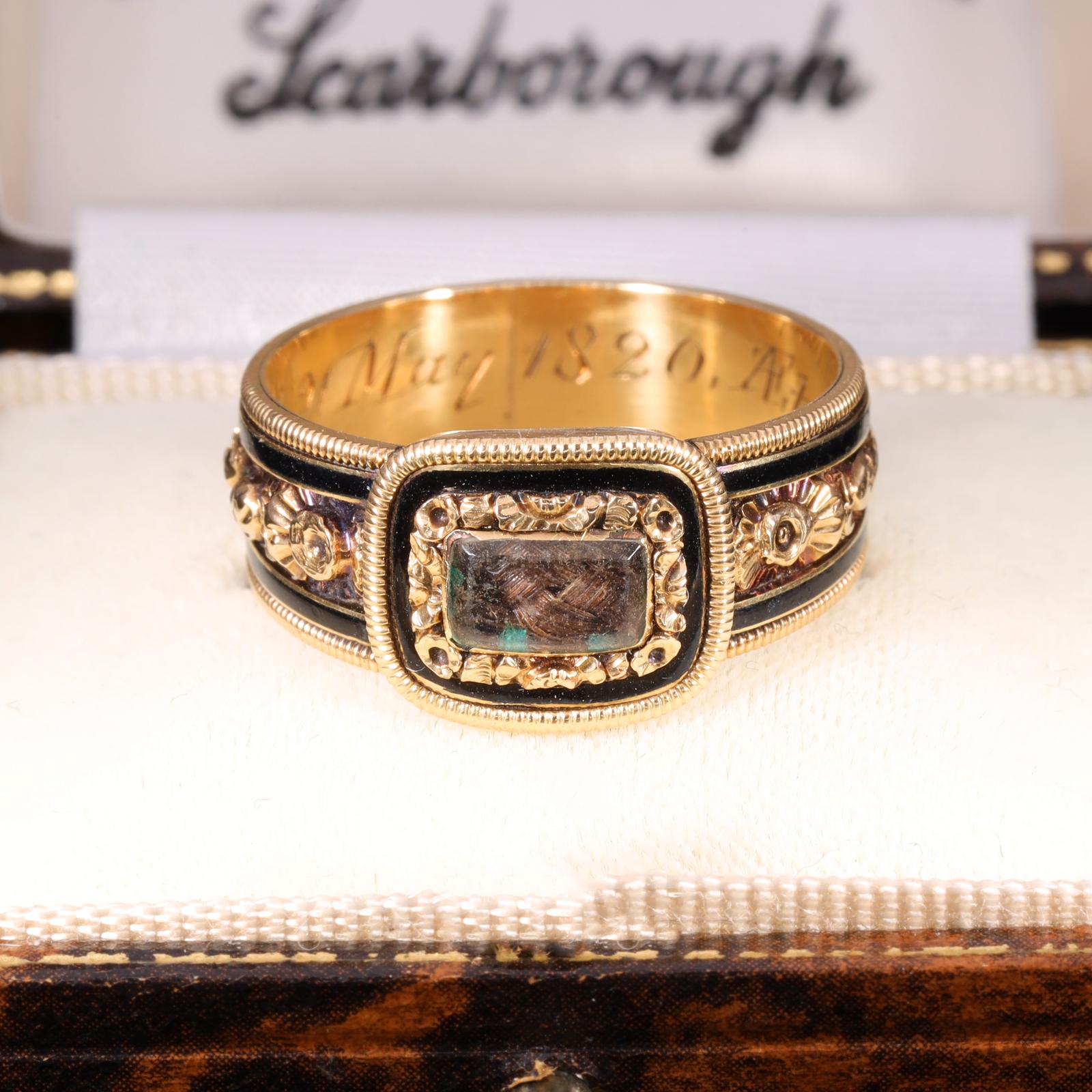 The Antique Georgian 1820 Hairwork And Enamel Mourning Ring AJ 1657 The Antique Georgian 1820 Hairwork And Enamel Mourning Ring AJ 1657