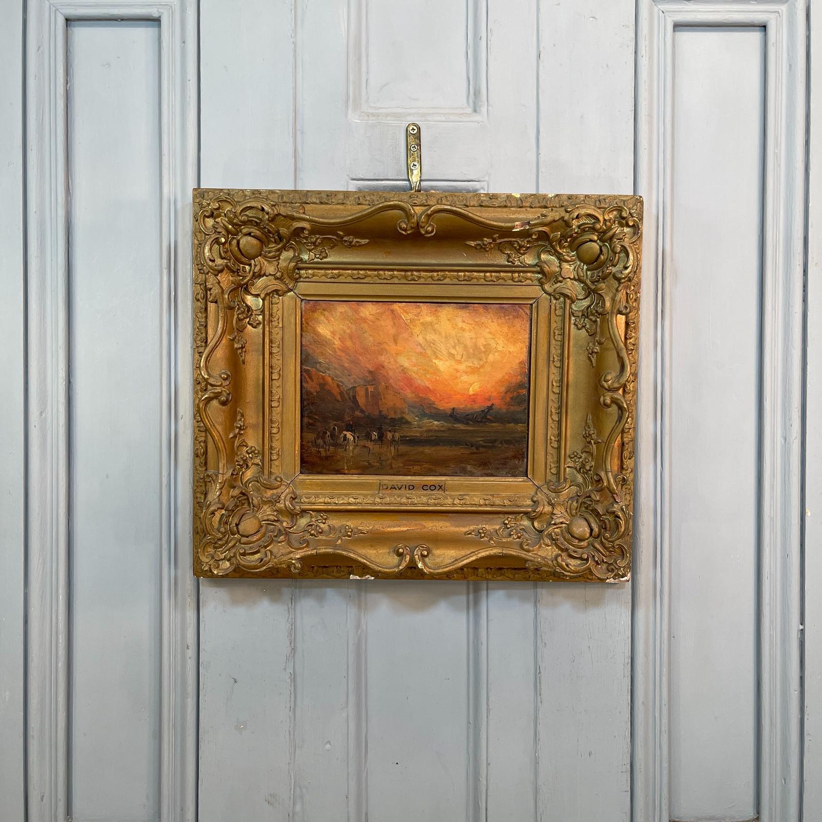 Antique Landscape Oil Painting Vivid Sunset Attributed to David Cox (1 of 10)