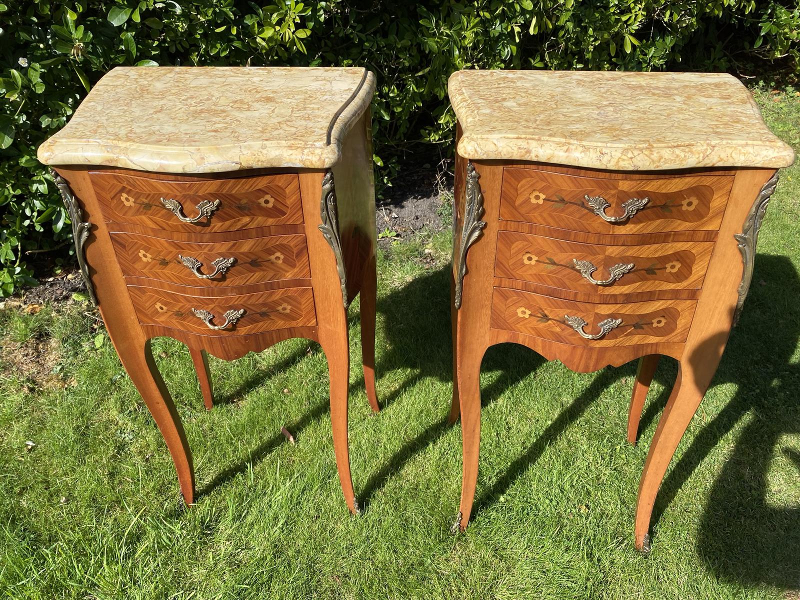 Pair of French Marquetry Bedside Tables (1 of 8) Pair of French Marquetry Bedside Tables (1 of 8)