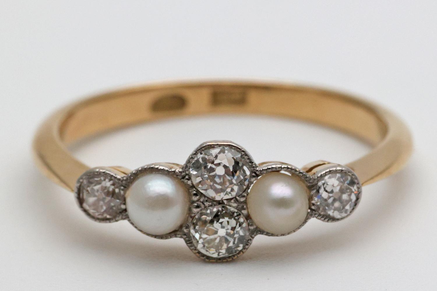 Edwardian 18ct Gold Diamond and Pearl Dress Ring (1 of 3)