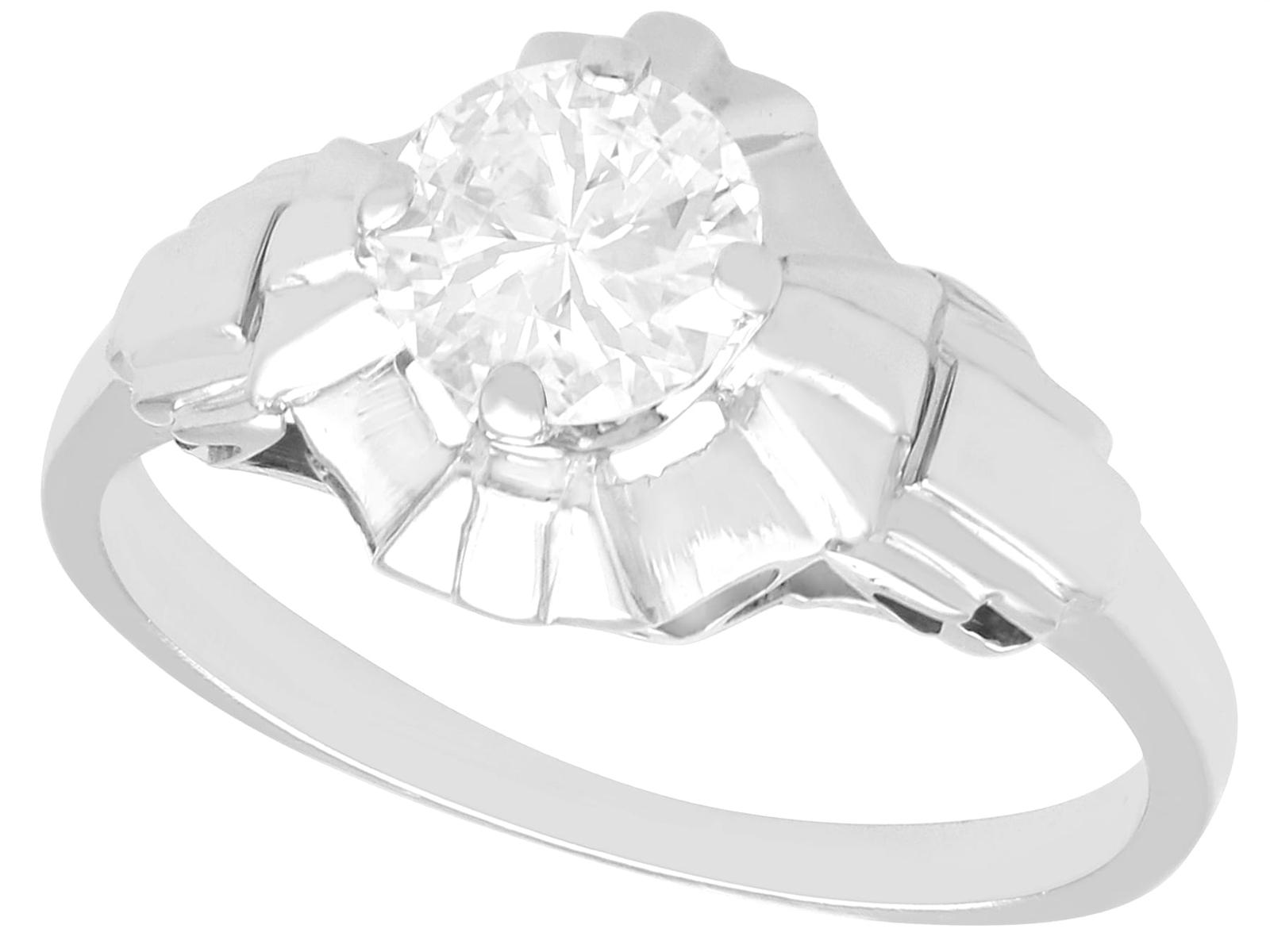 French 0.63ct Diamond & 18ct White Gold Solitaire Ring c.1930 (1 of 11)