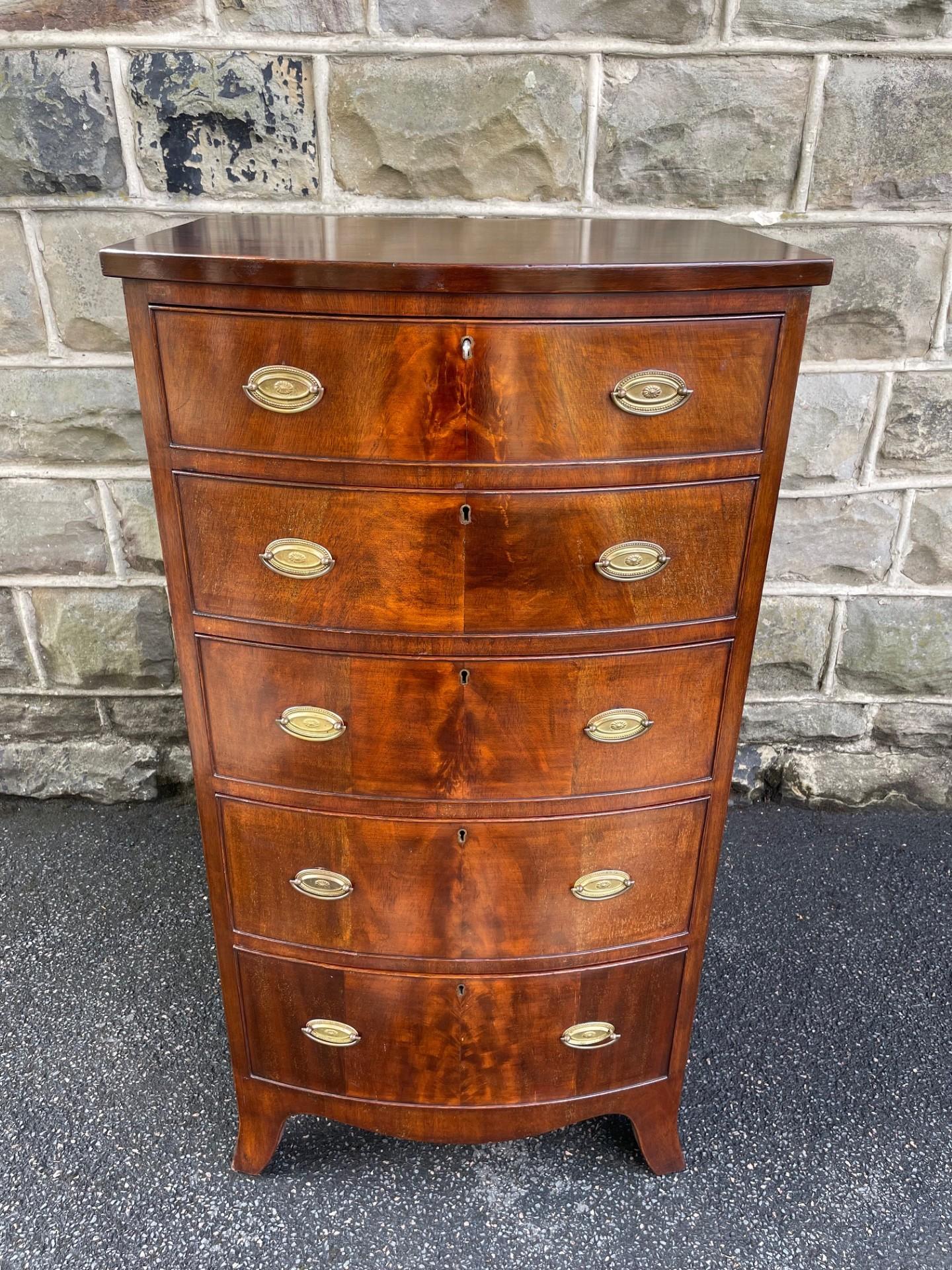 Quality Antique  Slim Mahogany Chest Drawers (1 of 11)