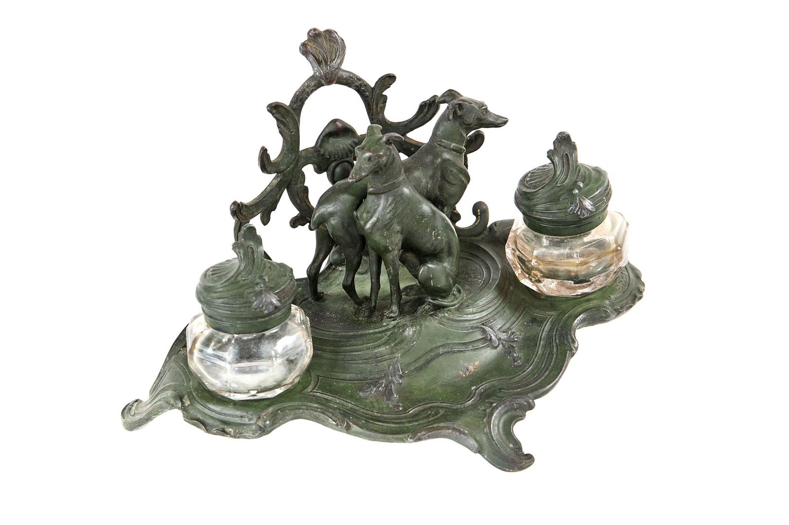 Late Victorian Pewter Lurcher Dog Figure Desk Stand (1 of 6) Late Victorian Pewter Lurcher Dog Figure Desk Stand (1 of 6)