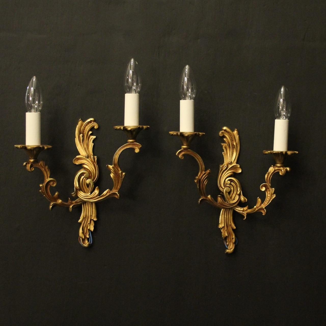 French Pair Of Gilded Twin Arm Wall Lights (1 of 10)