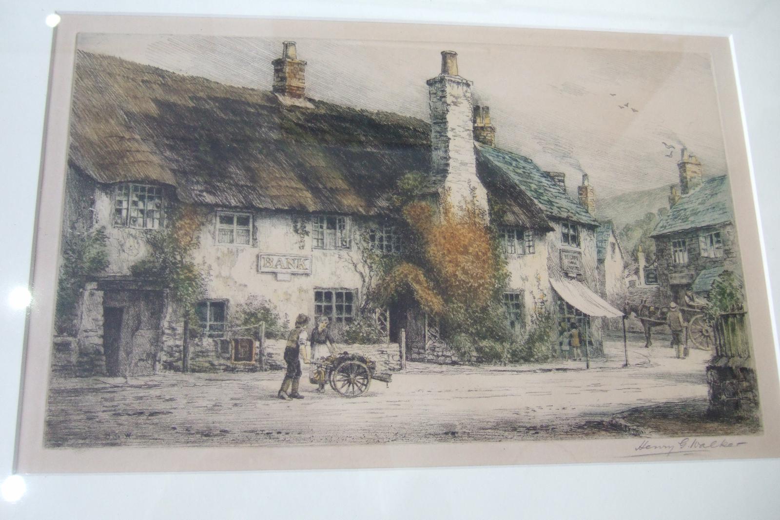 Henry George Walker Etching of a Thatched Village Bank! 1920s (1 of 4)