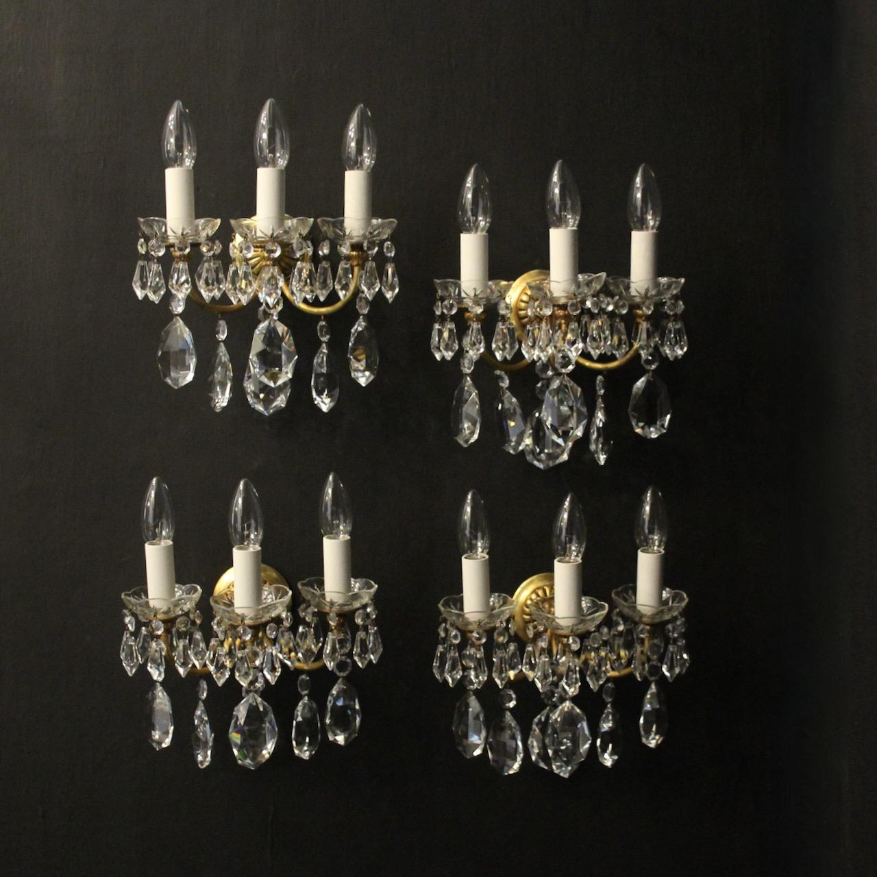 French Set of 4 Crystal Triple Arm Wall Lights (1 of 10) French Set of 4 Crystal Triple Arm Wall Lights (1 of 10)