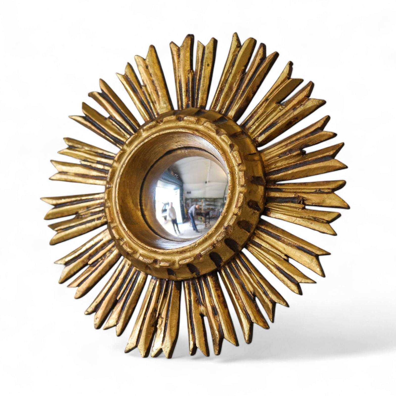 French c1900 Sunburst Giltwood Carved Frame with Convex Mirror (1 of 5)